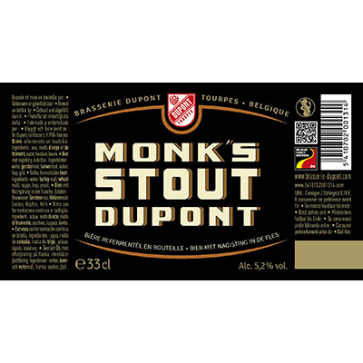 5410702001314 Monk's Stout Dupont - 33cl Bier met nagisting in de fles Sticker Front